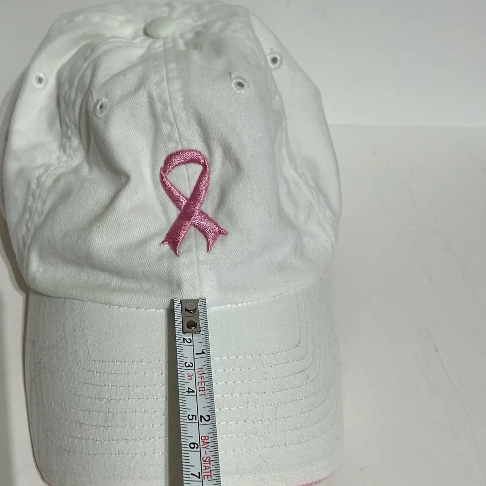 Pink Ribbon Breast Cancer Awareness Hat Baseball Cap White Pink Adjust Like New